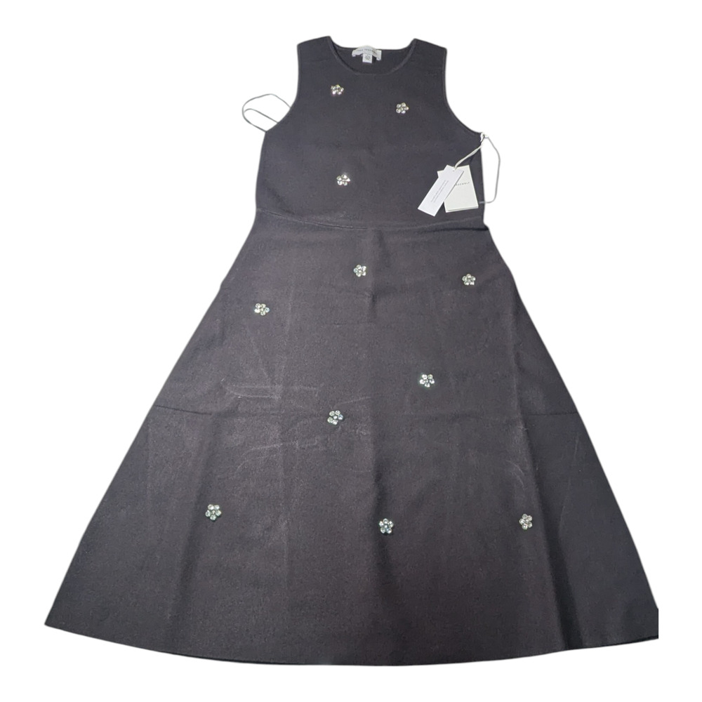 Free Assembly-Crew Neck-Midi Black Dress-Size S 4-6 NWT Rhinestone Bead Details